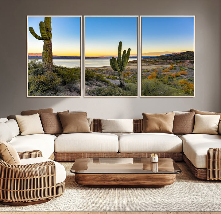 Saguaro Cactus Wall Art Canvas Print, Framed Desert Sunset Art Picture Print, Southwestern Perfect Southwestern Decor Artwork