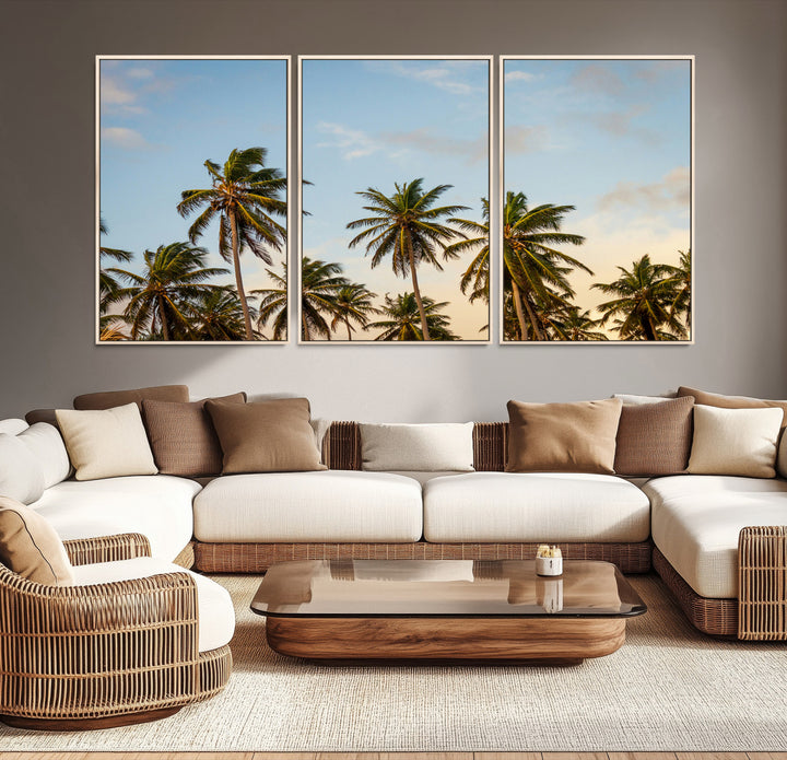 Palms Wall Art Canvas Print, Framed Tropical Art Picture Print, Coastal Perfect Coastal Decor Artwork
