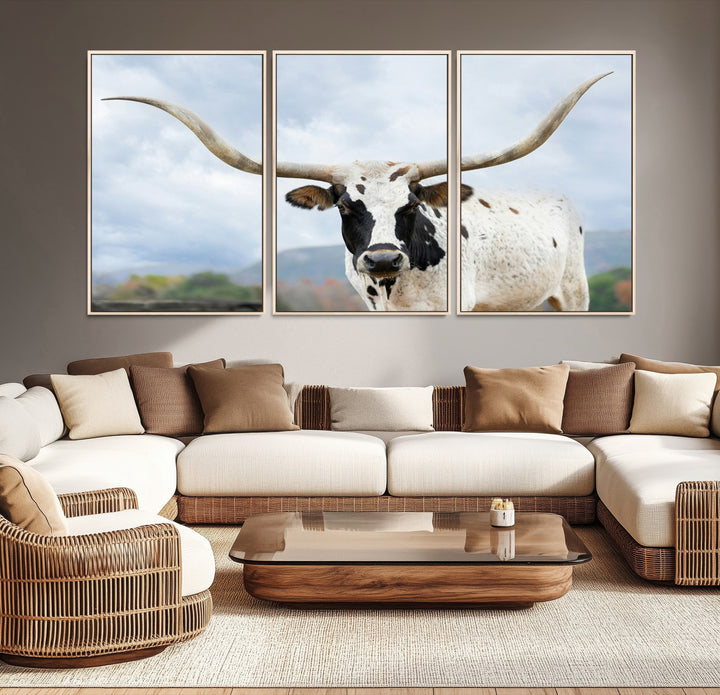 Texas Longhorn Wall Art Canvas Print, Framed Western Rustic Art Picture Print, Farmhouse Decor Perfect Farmhouse Decor Artwork