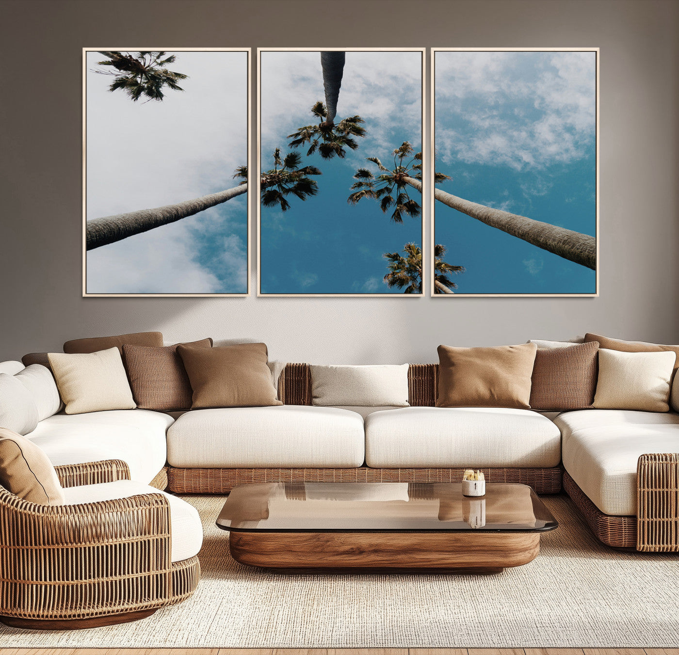 45236398-MGV-CV-36X24-Tropical Palm Trees Wall Art Canvas Print – Framed California Sky Minimalist Nature Scene Artwork for Home Office