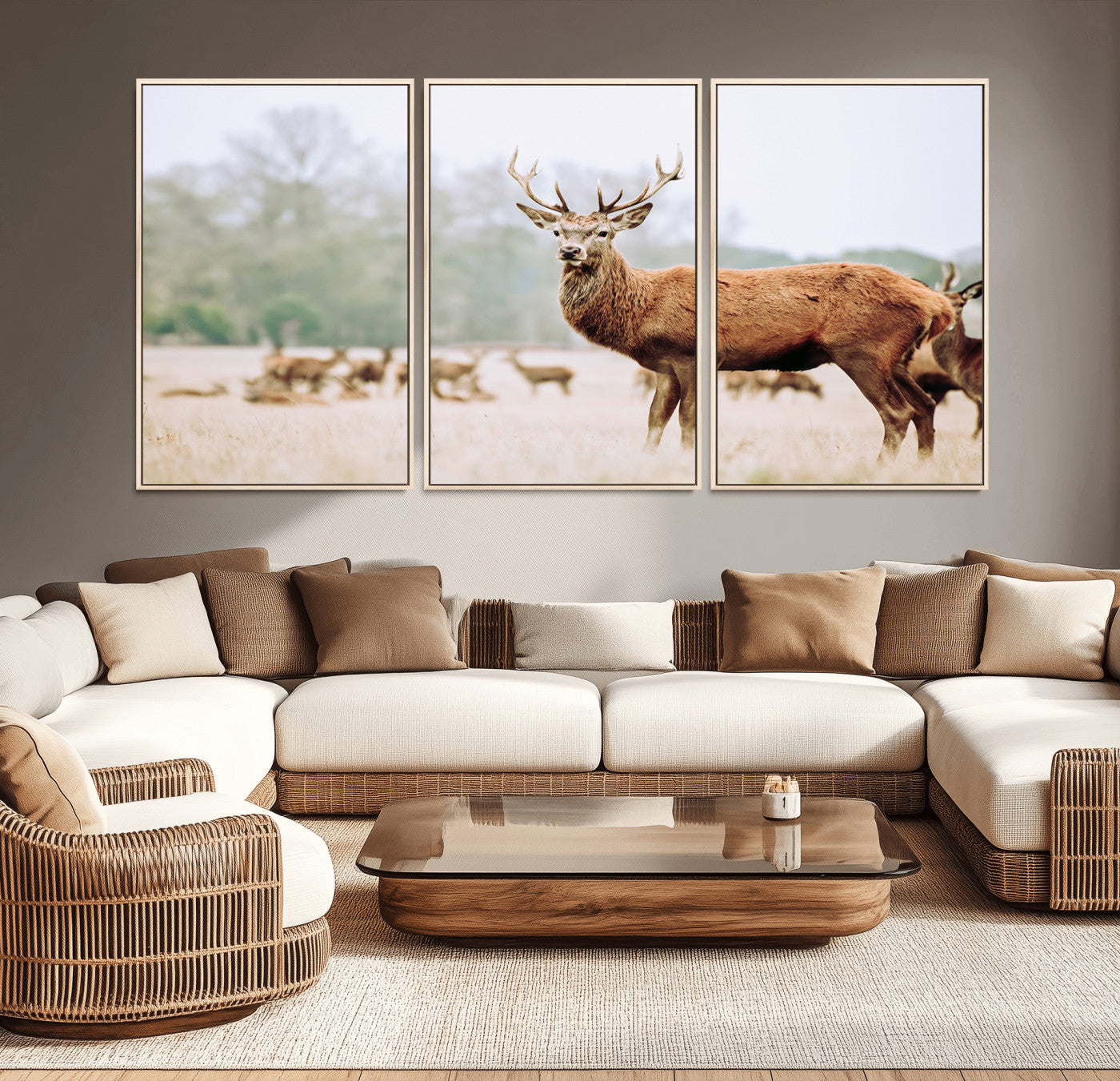 53240224-MGV-CV-36X24-Rustic Deer Wall Art Canvas Print – Forest Woodland Stag Nordic Animal Scenic Nature Artwork for Home, Cabin