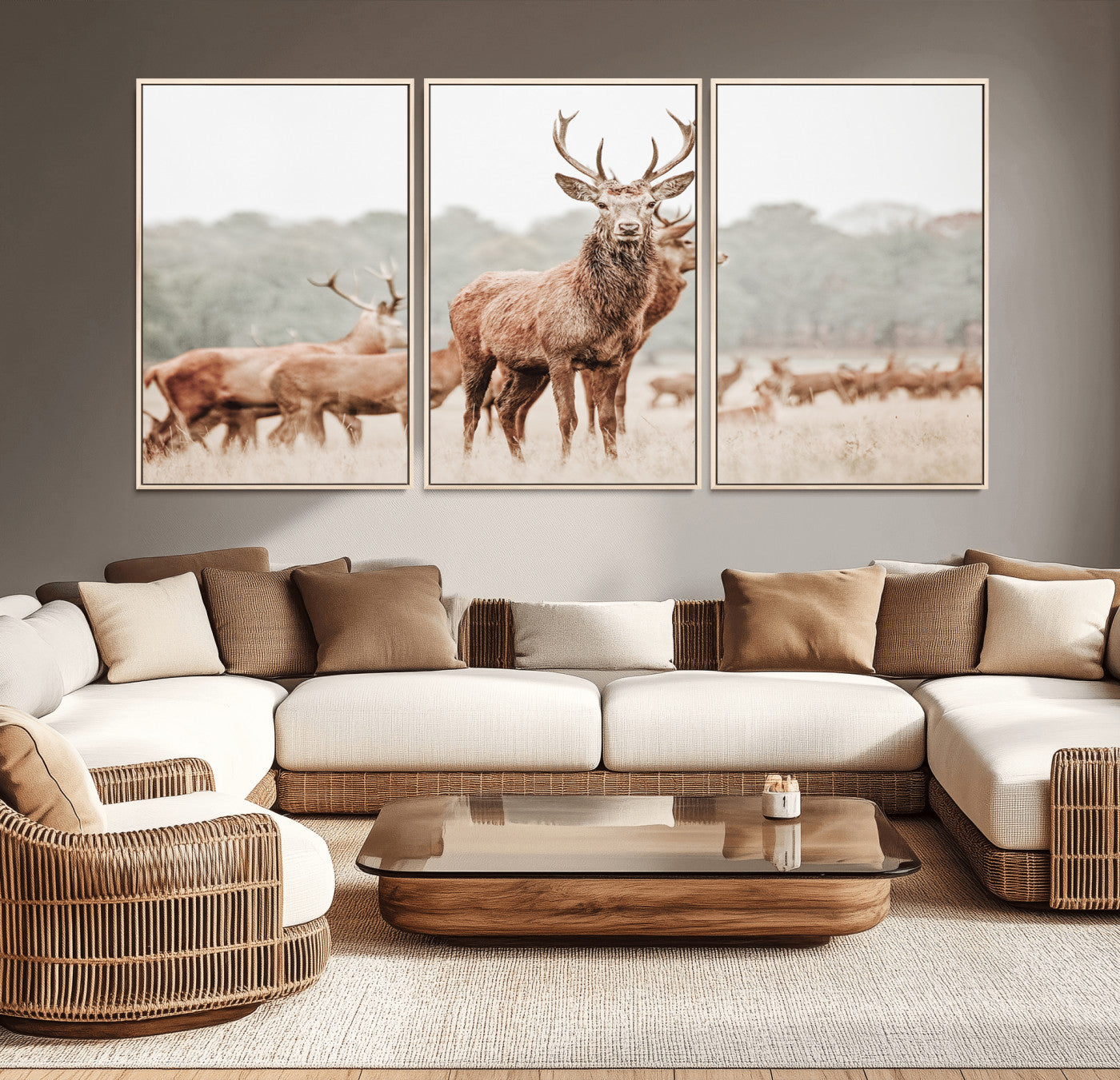 17659786-MGV-CV-36X24-Rustic Nature Wall Art Canvas Print – Stag Woodland Framed Wildlife Art Picture Print Perfect Lodge Decor