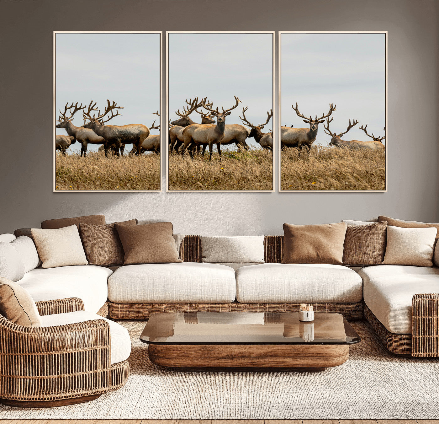 42170220-MGV-CV-36X24-Elk Herd Wall Art Canvas Print – Framed Wildlife Photography Majestic Antlers Nature Scene Artwork for Home Office