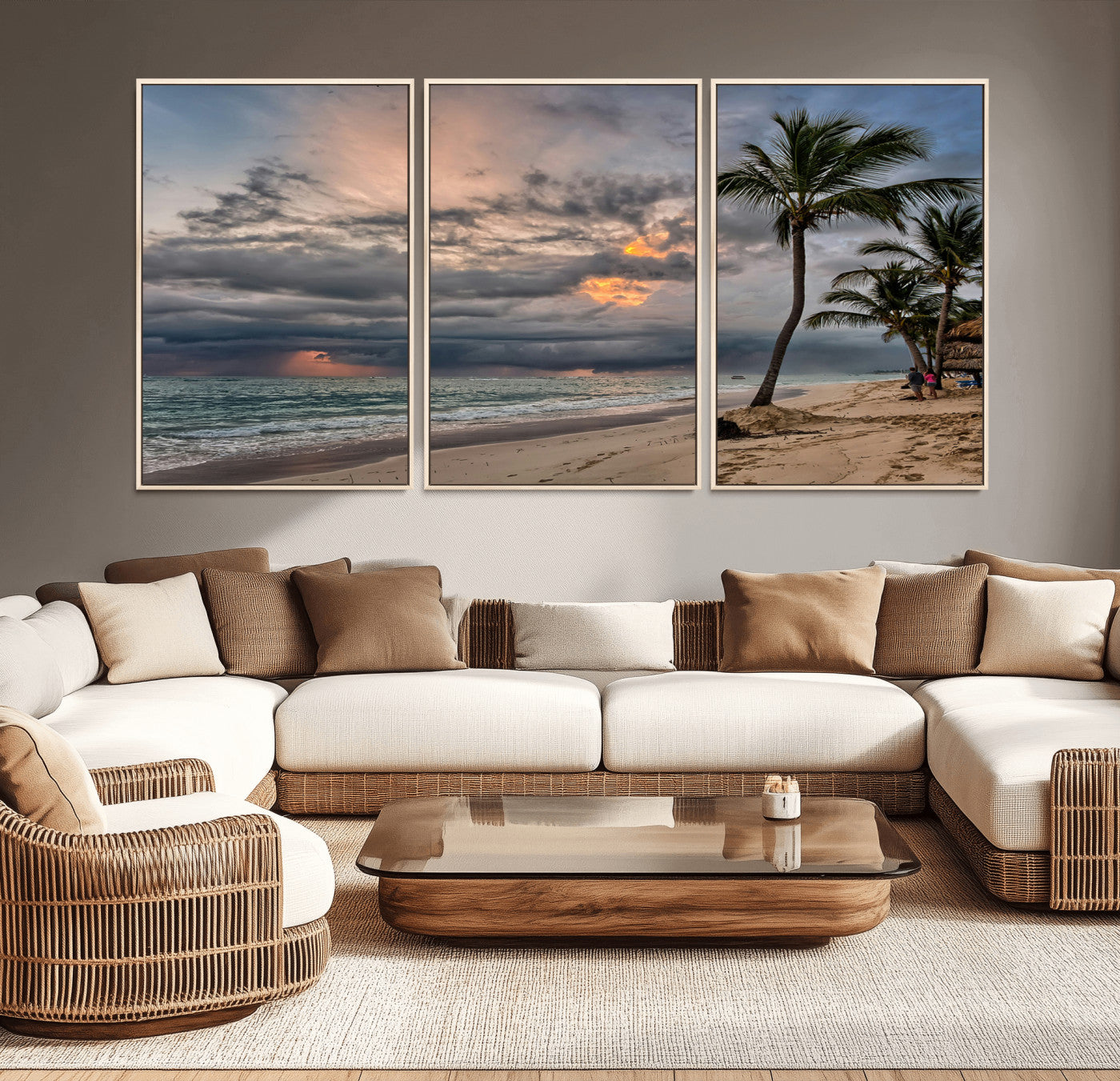 MGV-FC-60X30-3P - Tropical Storm Wall Art Canvas Print, Framed Moody Beach Art Picture Print, Dramatic Sky Perfect Tropical Coastal Decor Artwork