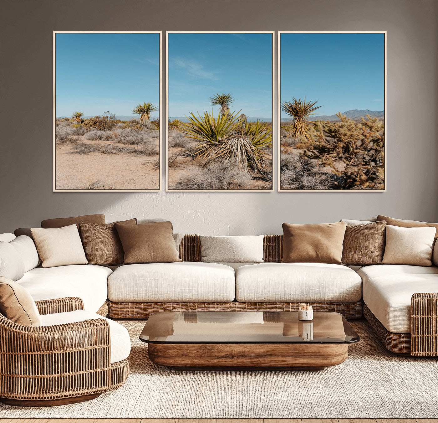 35156165-MGV-CV-36X24-Joshua Tree Wall Art Canvas Print – Framed Desert Landscape Warm Earth Tones Southwestern Minimalist Artwork for Home, Office