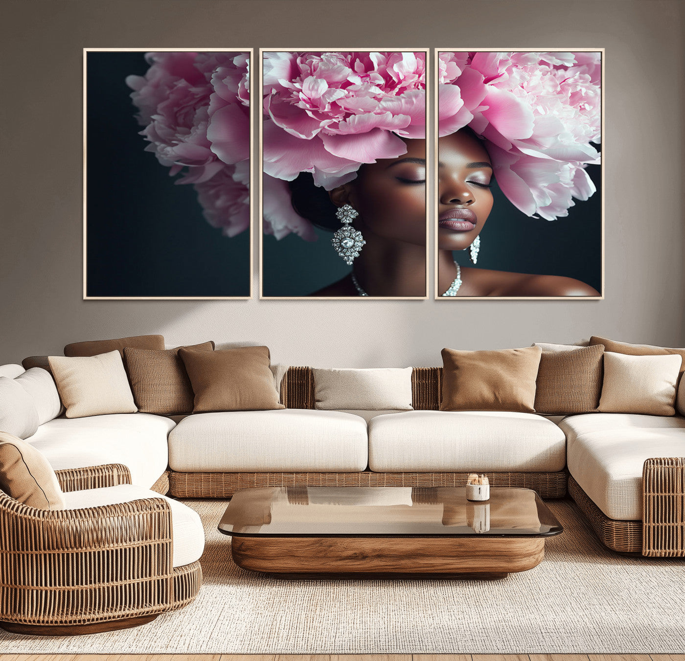 MGV-FC-60X30-3P - Black Beauty Petal Crown Wall Art Print Floral Petal Headpiece, Petal-Inspired Art, Floral Crown