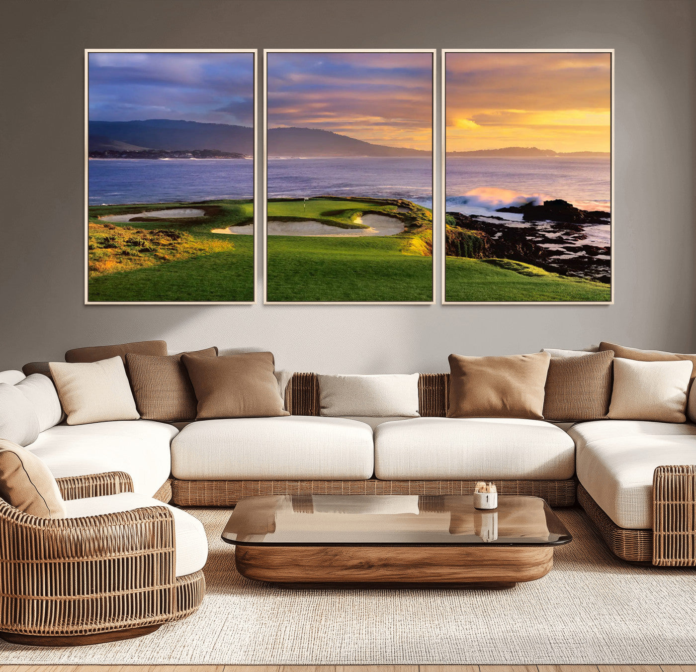 MGV-FC-60X30-3P - Pebble Beach Golf Links Wall Art Canvas Print – Iconic Coastal Golf Course Artwork, Perfect for