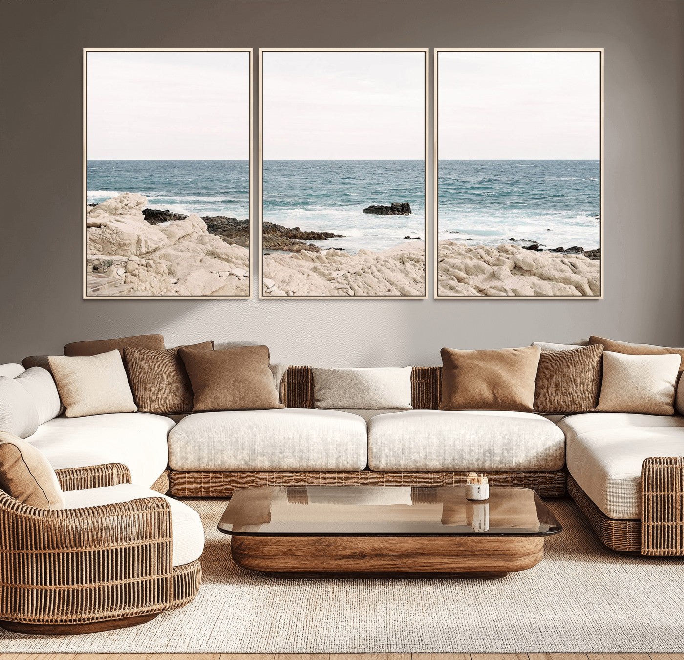 25481980-MGV-CV-36X24-Coastal Ocean View Wall Art Canvas Print – Serene Rocky Shoreline and Blue Sea Photography for Coastal Chic or Minimalist Home Decor