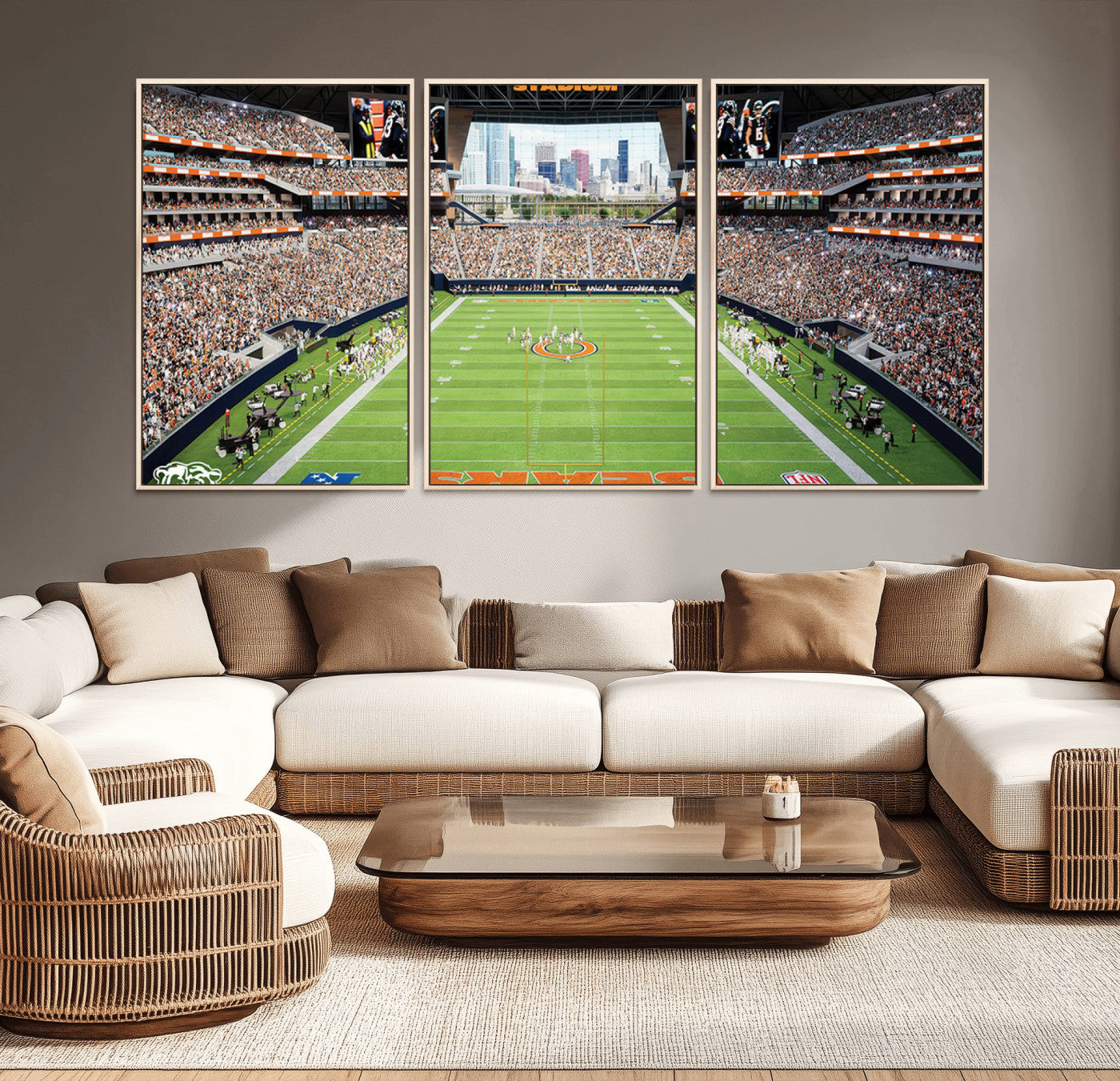 MGV-FC-60X30-3P - Chicago Bears Soldiers Field Wall Art Canvas Print – Framed Football Stadium Artwork for Sports