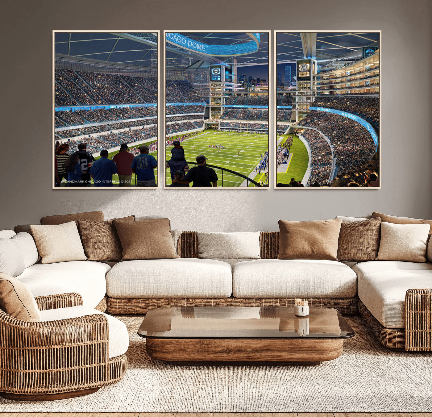 41816511-MGV-CV-36X24-Chicago Dome Stadium Wall Art Canvas Print – Framed Modern Football Arena City Skyline Artwork for Home, Office