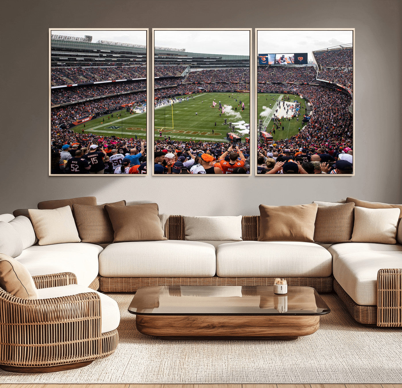 18347149-MGV-CV-36X24-Chicago Bears Soldiers Field Wall Art Canvas Print – Framed Football Stadium Artwork for Sports Fans, Soldier Field Skyline Canvas Decor for Game Room