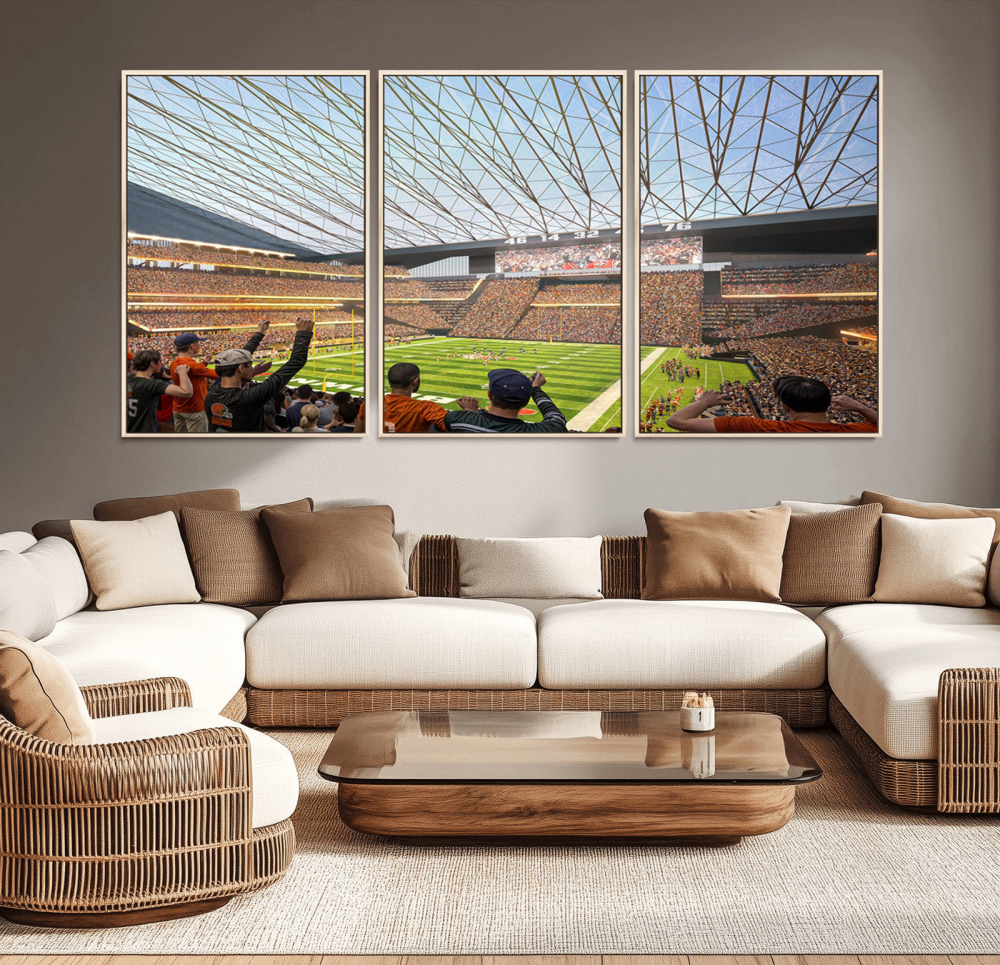 81960112-MGV-CV-36X24-Cleveland Browns Stadium Wall Art Canvas Print – Framed NFL Football Arena Artwork for Home, Office, Living Room