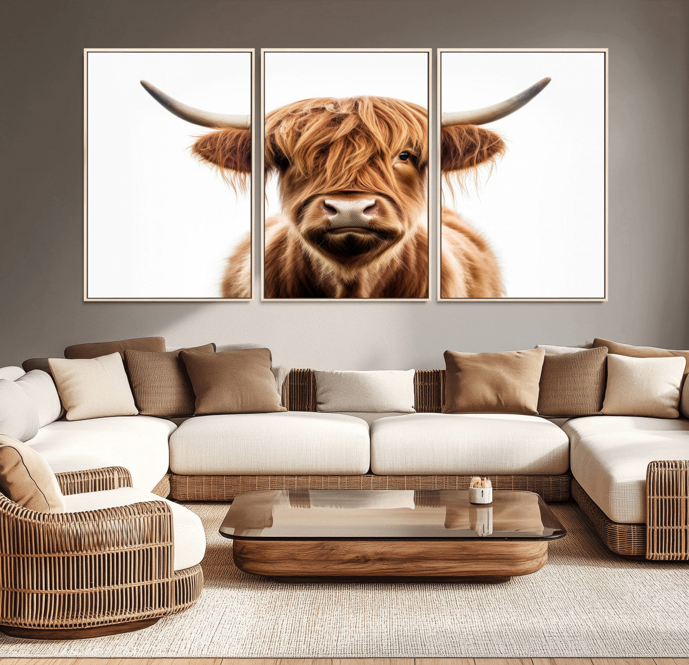-Scottish Highland Cow Canvas Print, Framed Highland Cow Canvas Home Decor