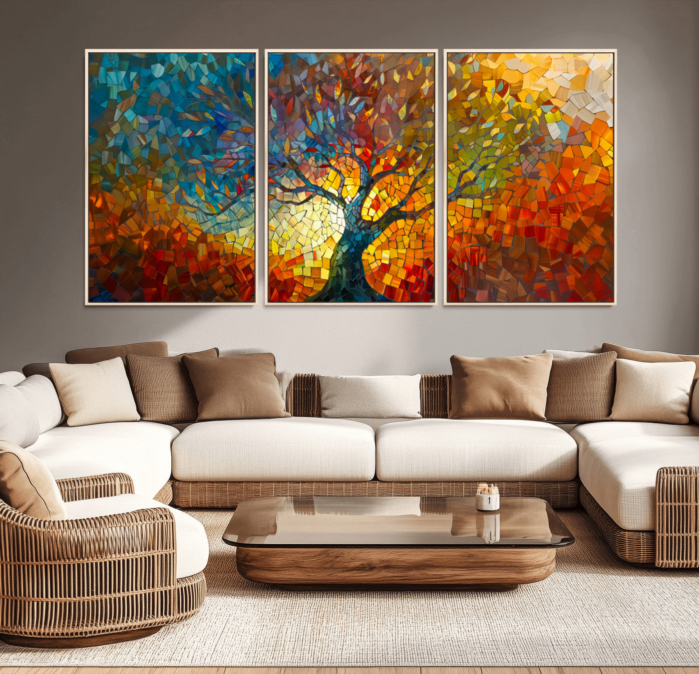 Mozaik2-MGV-CV-36X24-Yggdrasil Tree of Life Mosaic Stained Glass Wall Art, Tree of Life Mosaic Wall Art Canvas Print