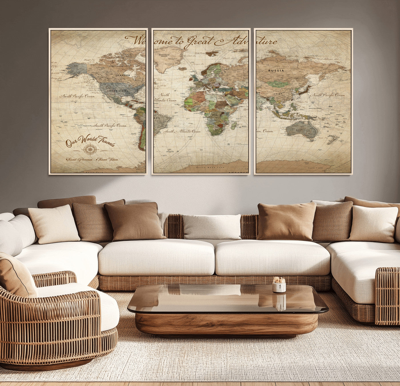 Rehber01-MGV-CV-36X24-Personalized Antique World Map Canvas Print – Custom Push Pin Travel Tracker Vintage Adventure Gift for Couples for Home, Office