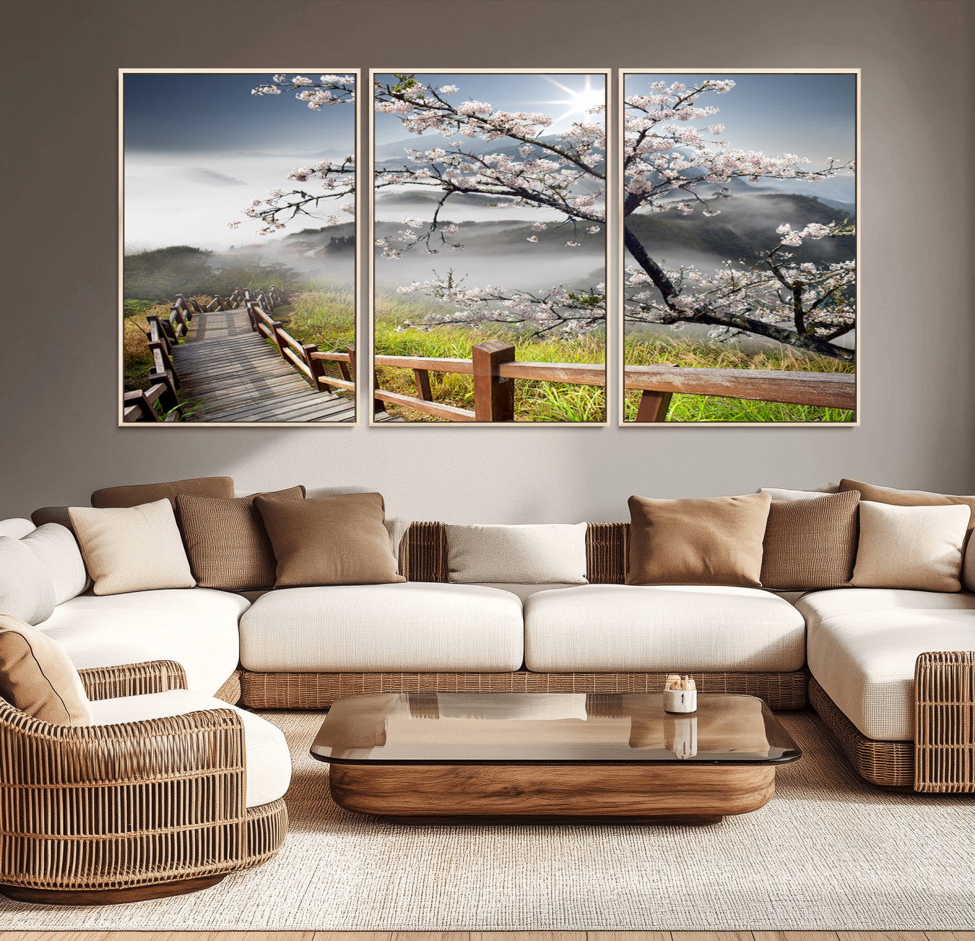 34632598CRY-MGV-CV-36X24-Sakura Cherry Blossom Pathway Canvas Wall Art – Tranquil Walk Through Blossoming Nature – Ready to Hang