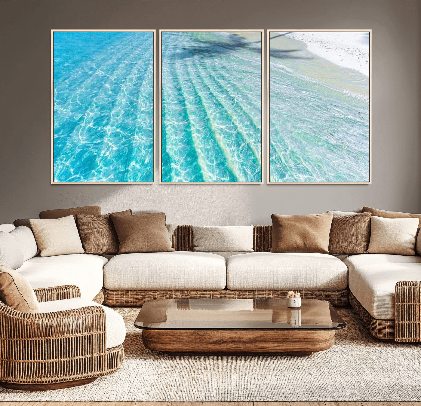 46233906-MGV-CV-36X24 - Serene Clear Blue Ocean Water Canvas Wall Art – Soft White Sand Shore Coastal Print for Home Decor, Relaxation, and Tranquil Vibes