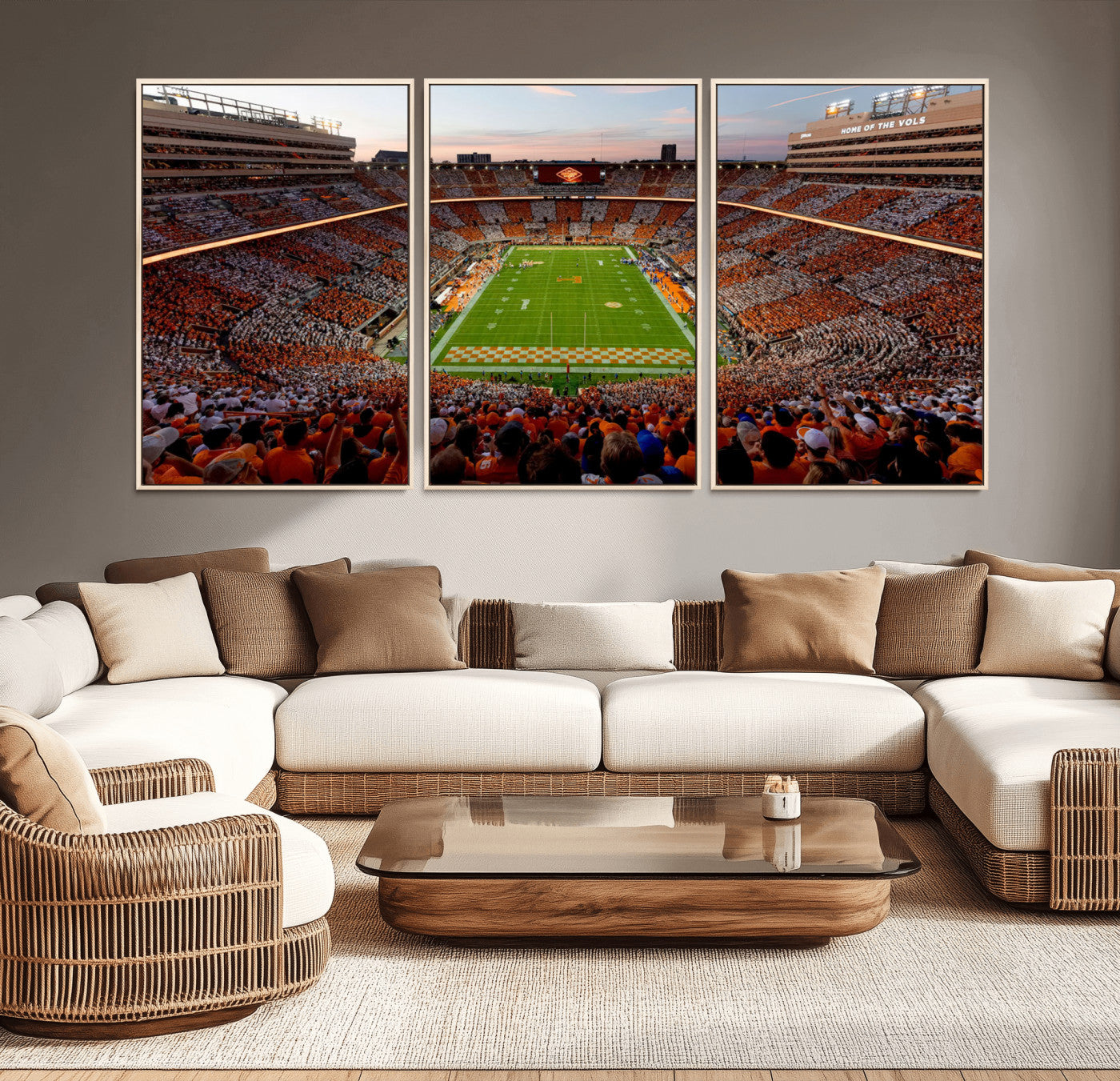 37160229-MGV-CV-48X32-3P-Tennessee Neyland Stadium Wall Art Print, Sports Arena Canvas Wall Art, Panoramic Stadium Canvas Print, Modern Athletic Field Art Printing