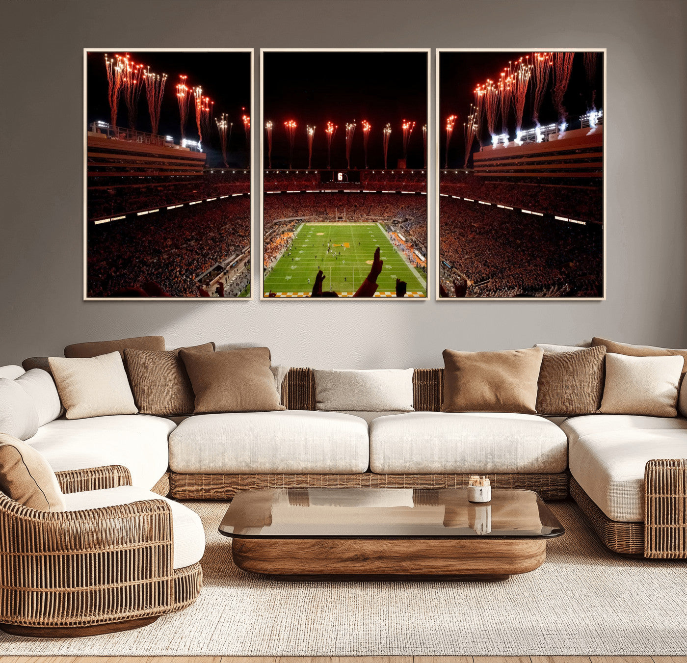 73358115-MGV-FC-60X30-3P - Tennessee Neyland Stadium Wall Art, Sports Arena Canvas Print, Panoramic Stadium Canvas Artwork for Home, Office