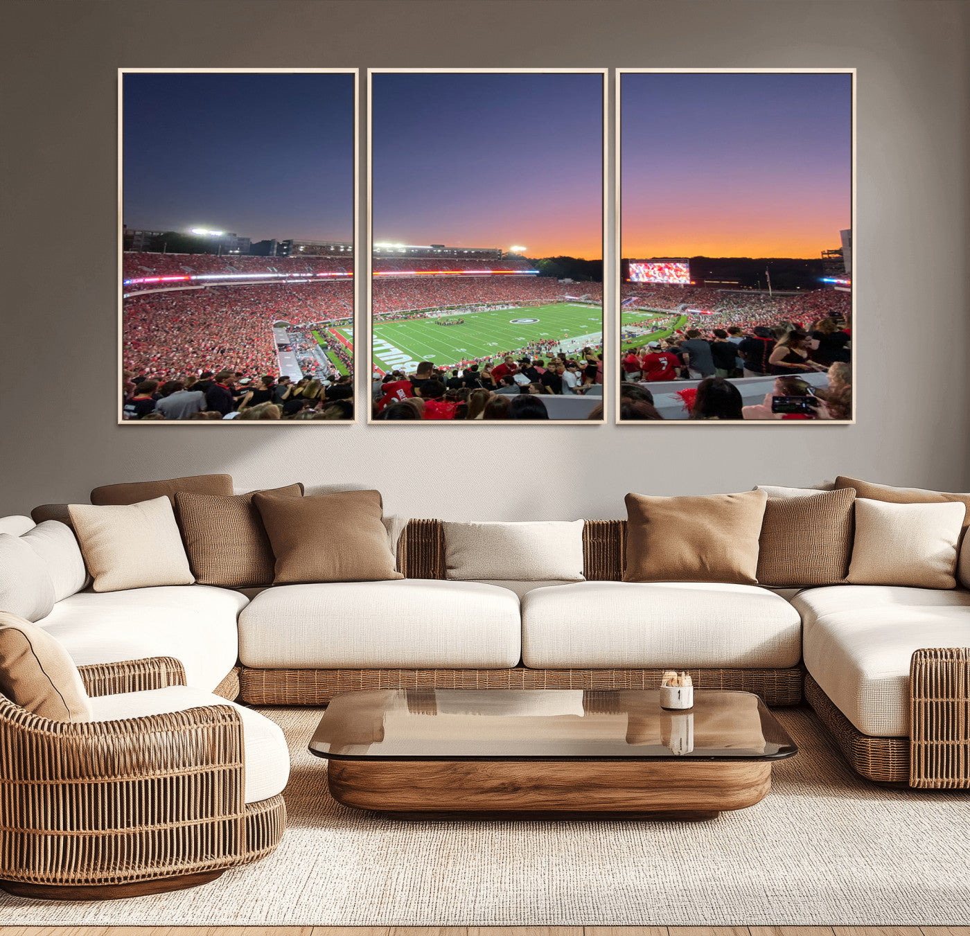 25139565-MGV-CV-48X32-3P-Dooley Stadium Wall Art Print, Sports Arena Canvas Wall Art, Dooley Field at Sanford Stadium Canvas Print, Modern Athletic Field Art Printing