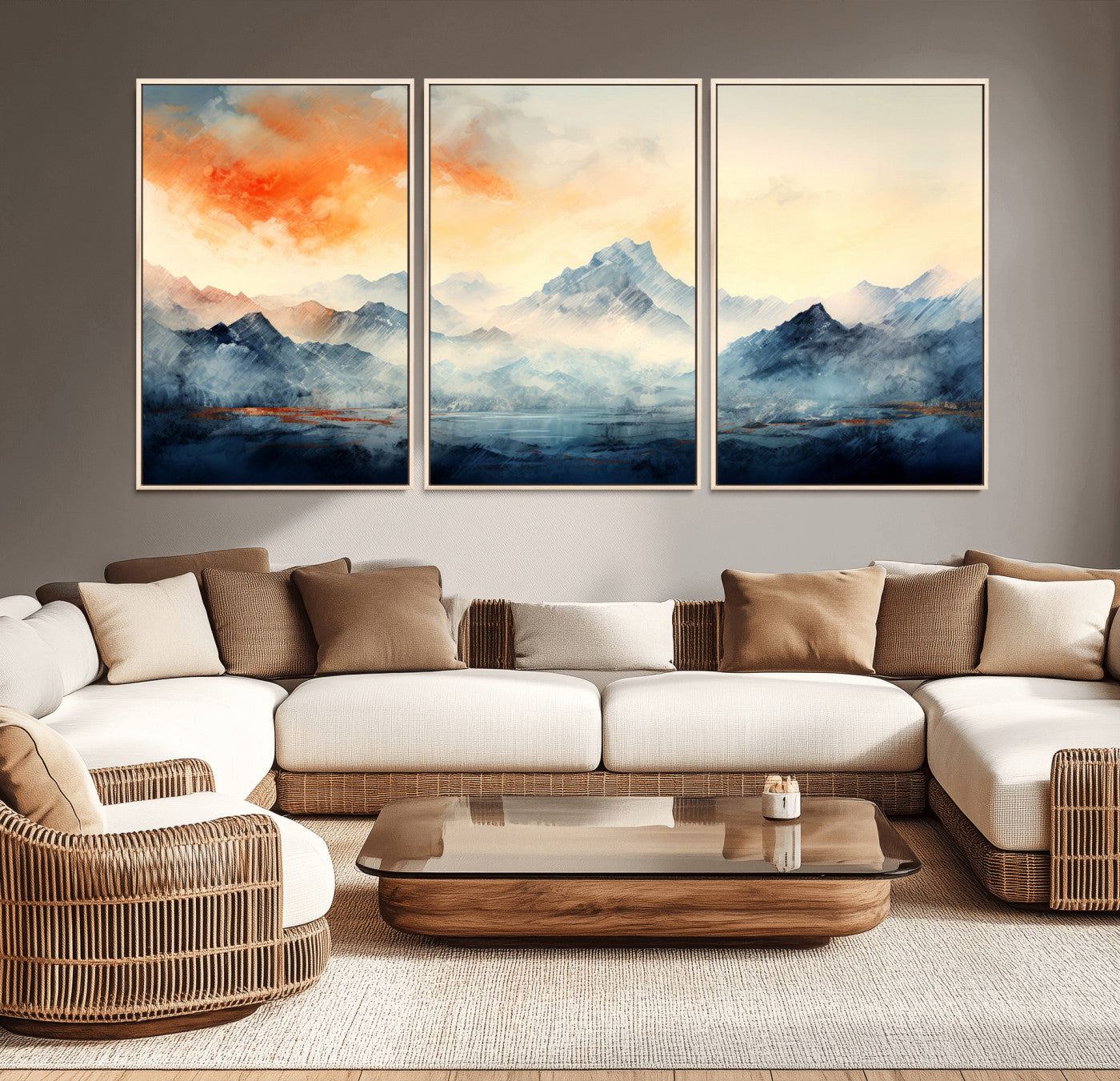 MGV-FC-60X30-3P - Warm Clouds Abstract Mountain Wall Art Canvas Print