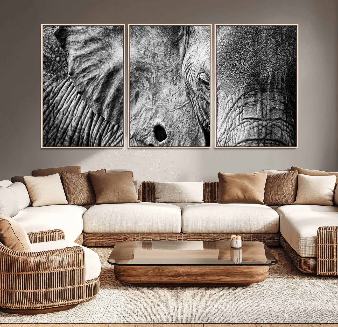 51030-MGV-FC-60X30-3P_Natural-Wild Old Elephant Wall Art Canvas Print