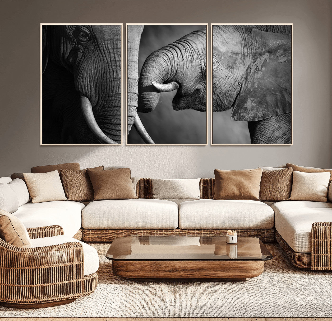 42691-MGV-CV-36X24-Elephant Family Wall Art Canvas, Framed Elephant Family Canvas Print
