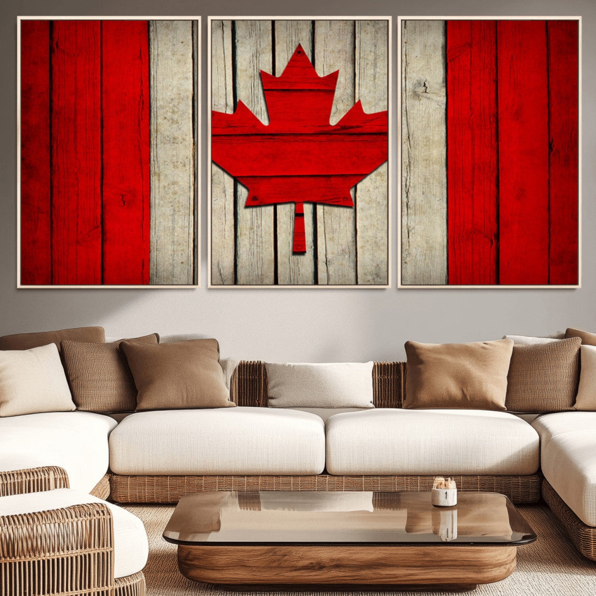 22674-MGV-CV-36X24-Rustic Canada Flag Wall Art – Framed Canadian Flag Canvas Print, Vintage Wood Texture Home or Office Decor