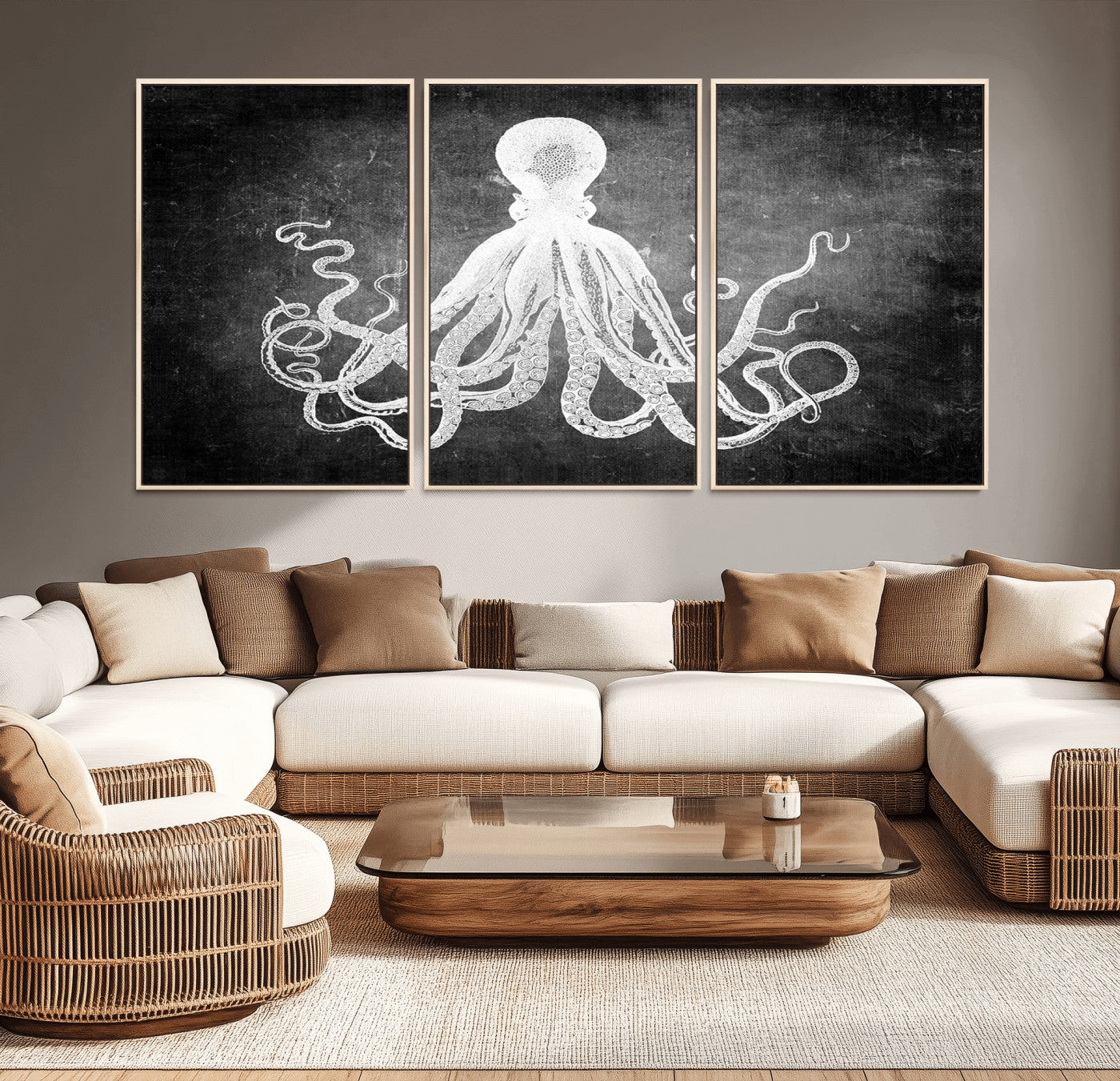67312-MGV-CV-36X24-Black White Octopus Wall Art Canvas Print