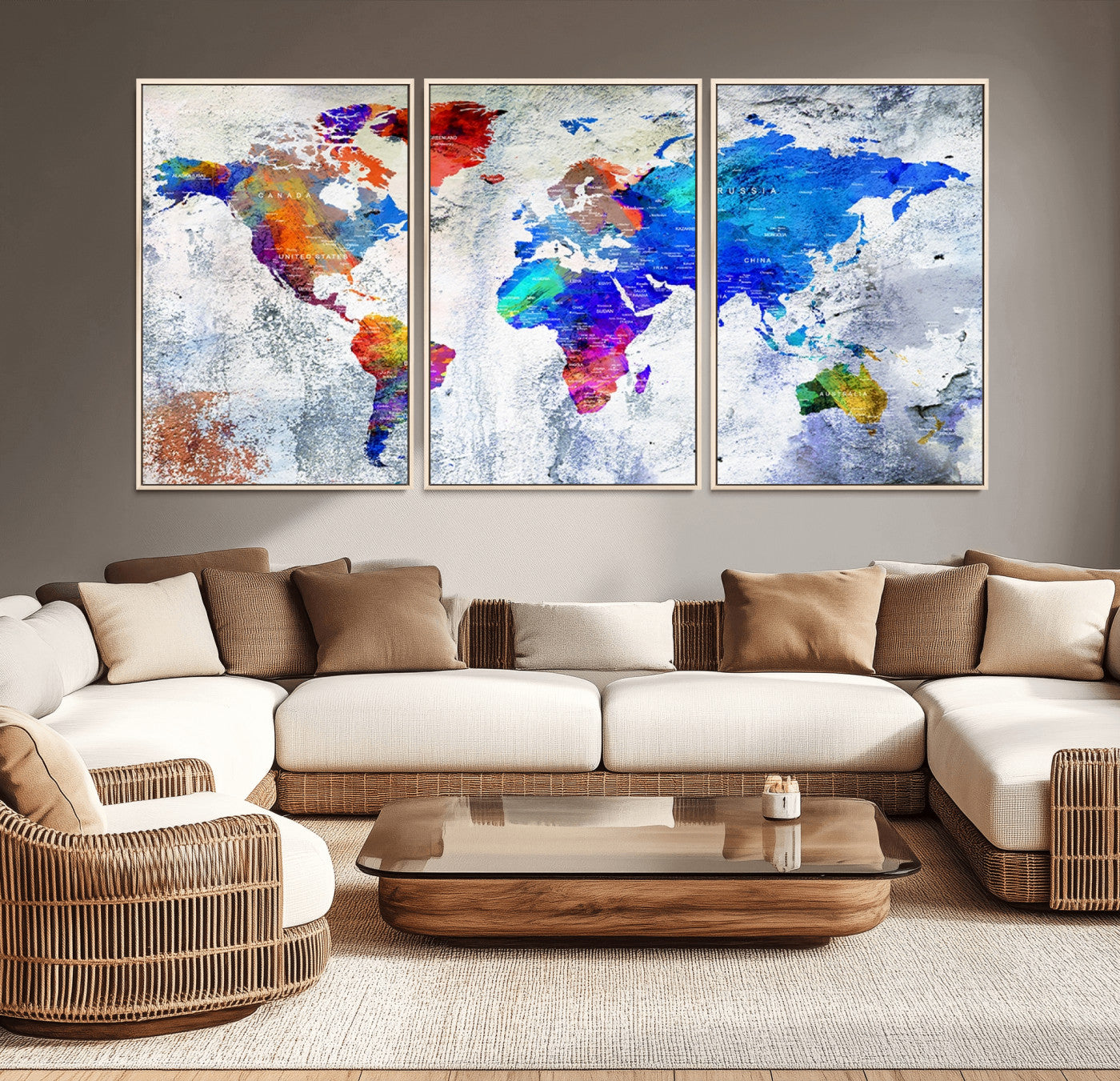 MGV-FC-60X30-3P - World Map Wall Art Canvas Print for Home and Office Decor