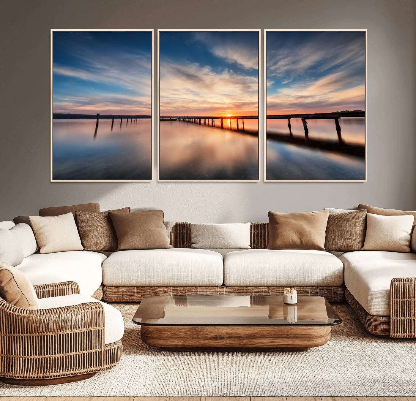 39967-MGV-CV-36X24-Wooden Pier on Seascape and Sunset Wall Art Canvas Print