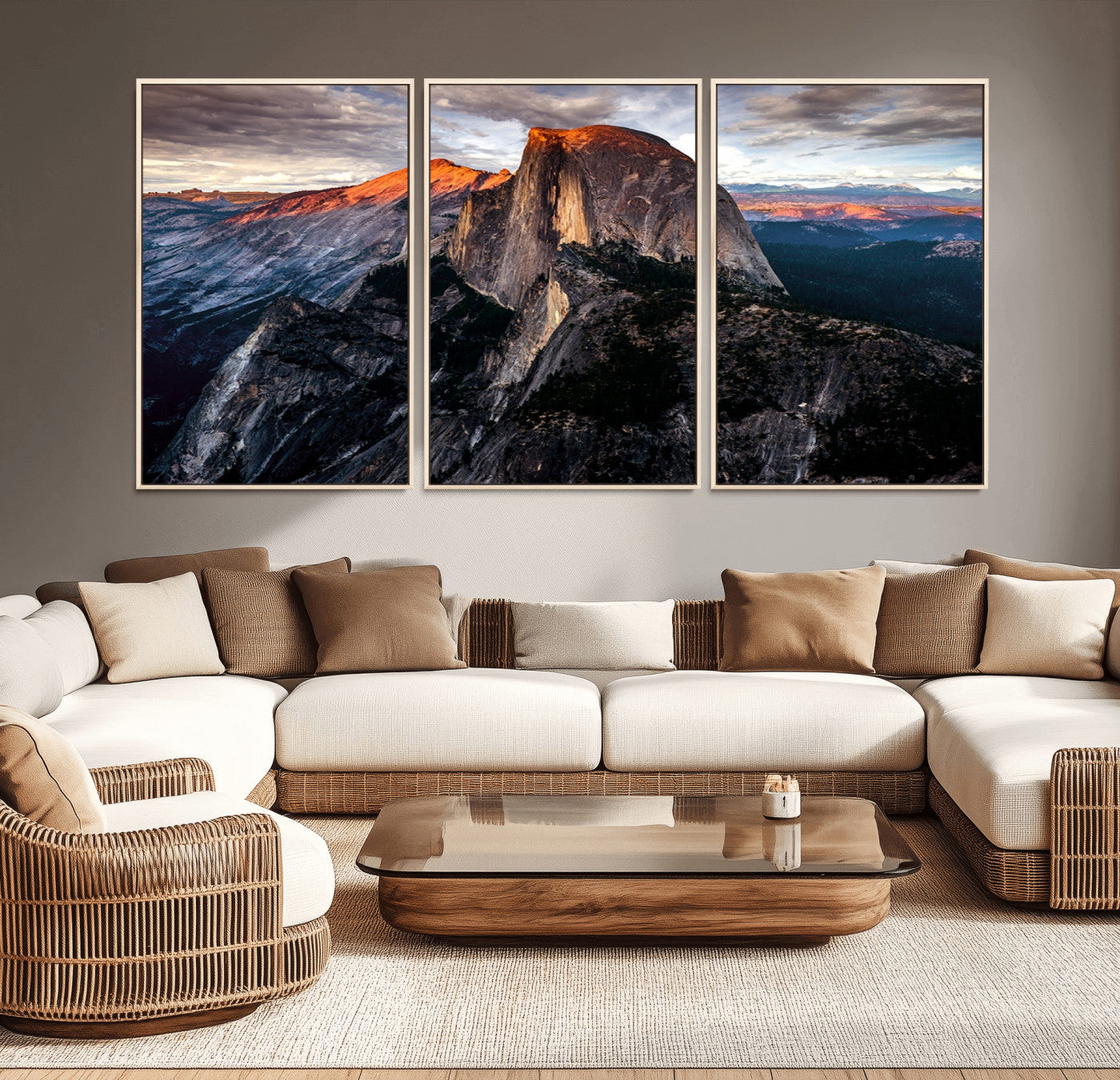 MGV-FC-60X30-3P - Half Dome Wall Art Print - Yosemite Majestic Triptych Landscape Print – National Park Nature Decor