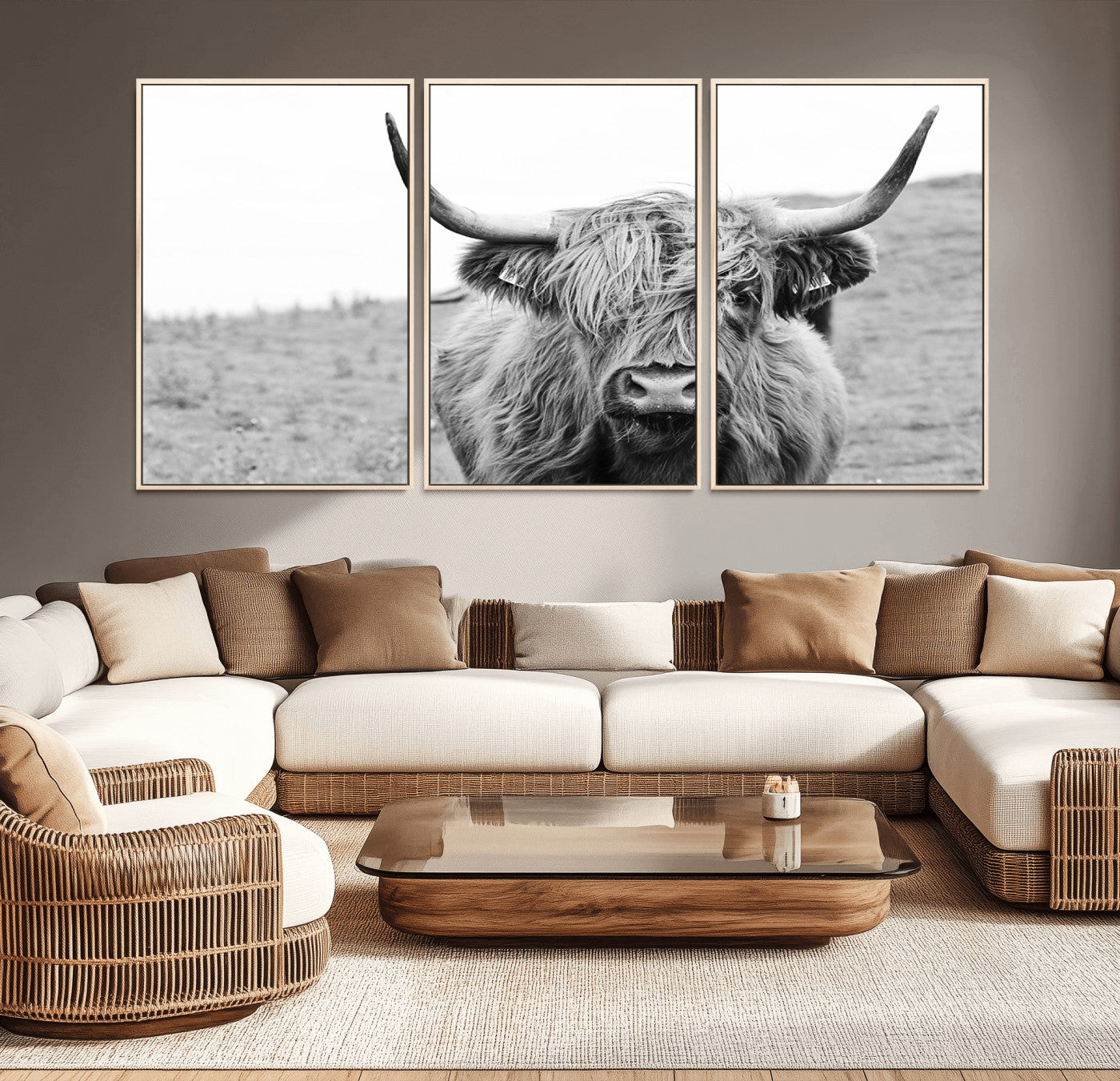 16248-MGV-CV-36X24-Newfoundland Cow Art Wall Art, Black White Cow Art Wall Art Canvas Print