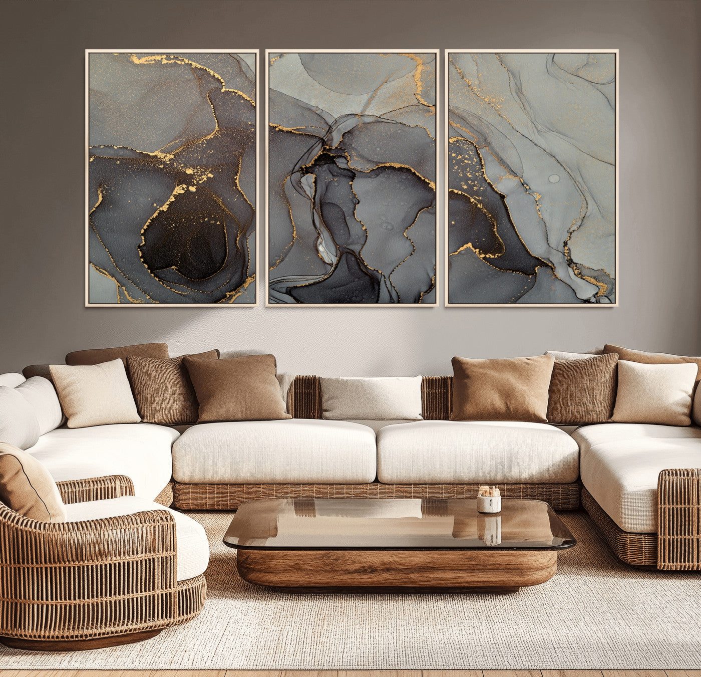 16762-MGV-CV-36X24-Gray Marble Fluid Wall Art – Modern Abstract Canvas Print with Elegant Flowing Patterns, Minimalist Luxury Decor for Living Room, Office, or Bedroom