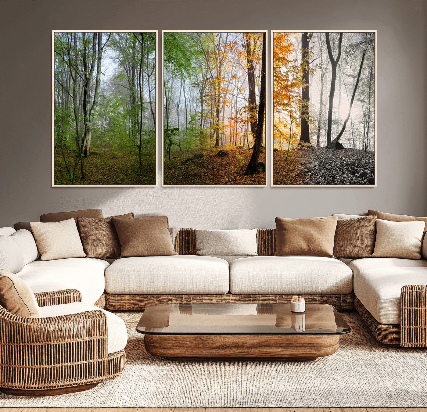 -Four Seasons Wall Art Forest Canvas Print – Triptych Seasonal Nature Print – Landscape Decor for