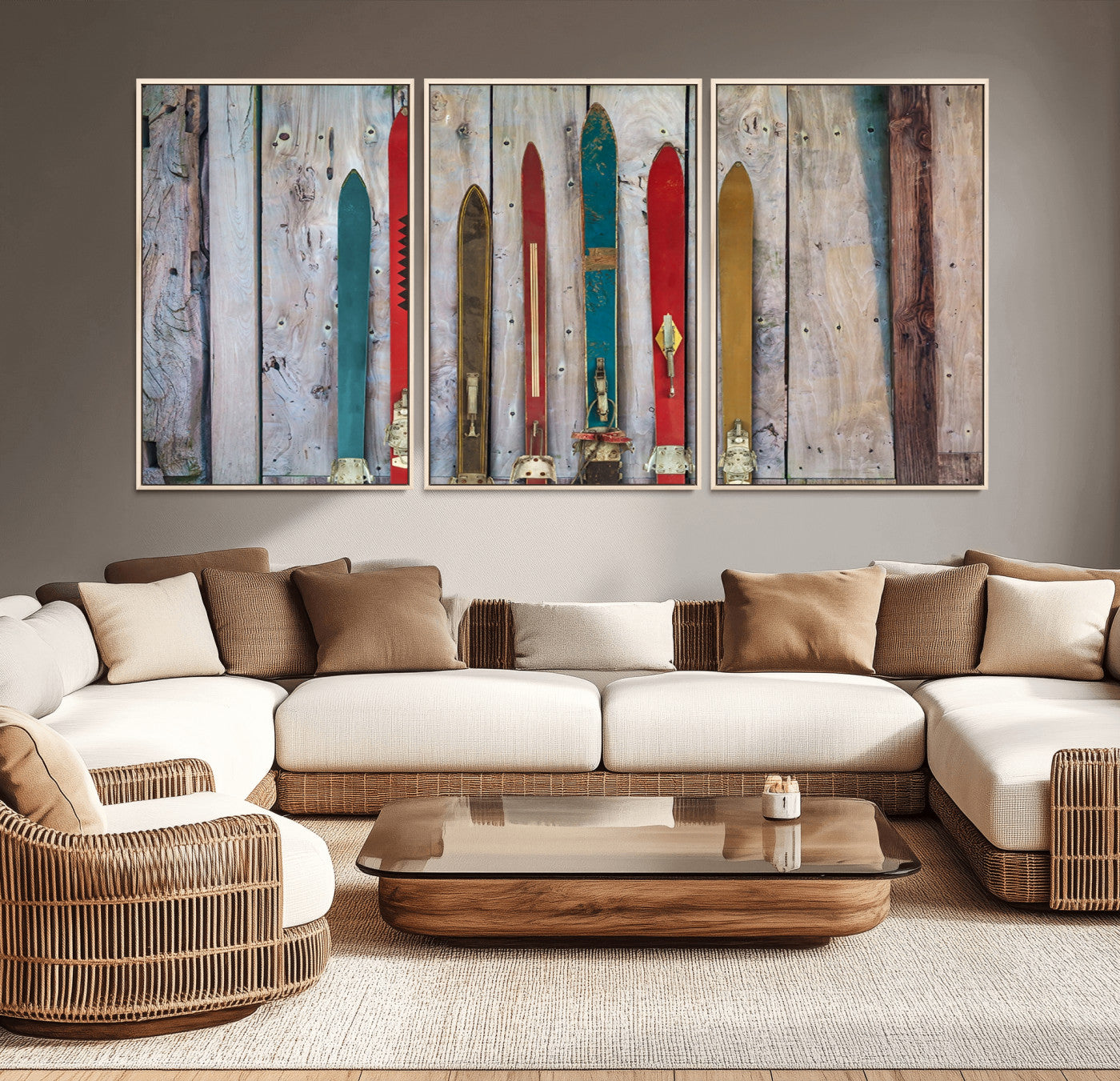 30640-MGV-CV-36X24-Vintage Wooden Weathered Ski's in Front of an Old Barn Wall Art Canvas Print for Farmhouse, Cabin