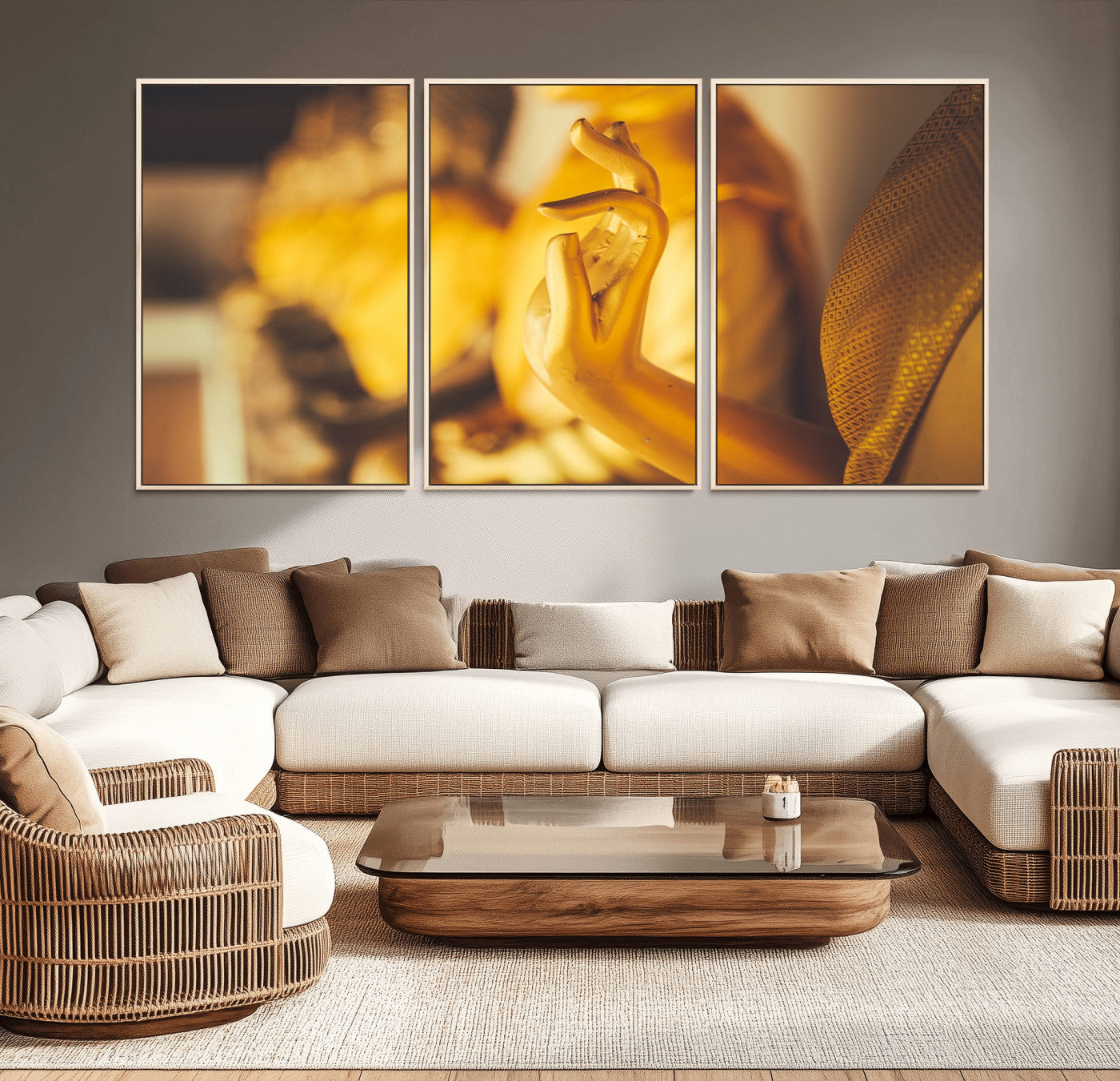 30728-MGV-CV-36X24-Gold Buddha Statue Hands Wall Art Canvas Print