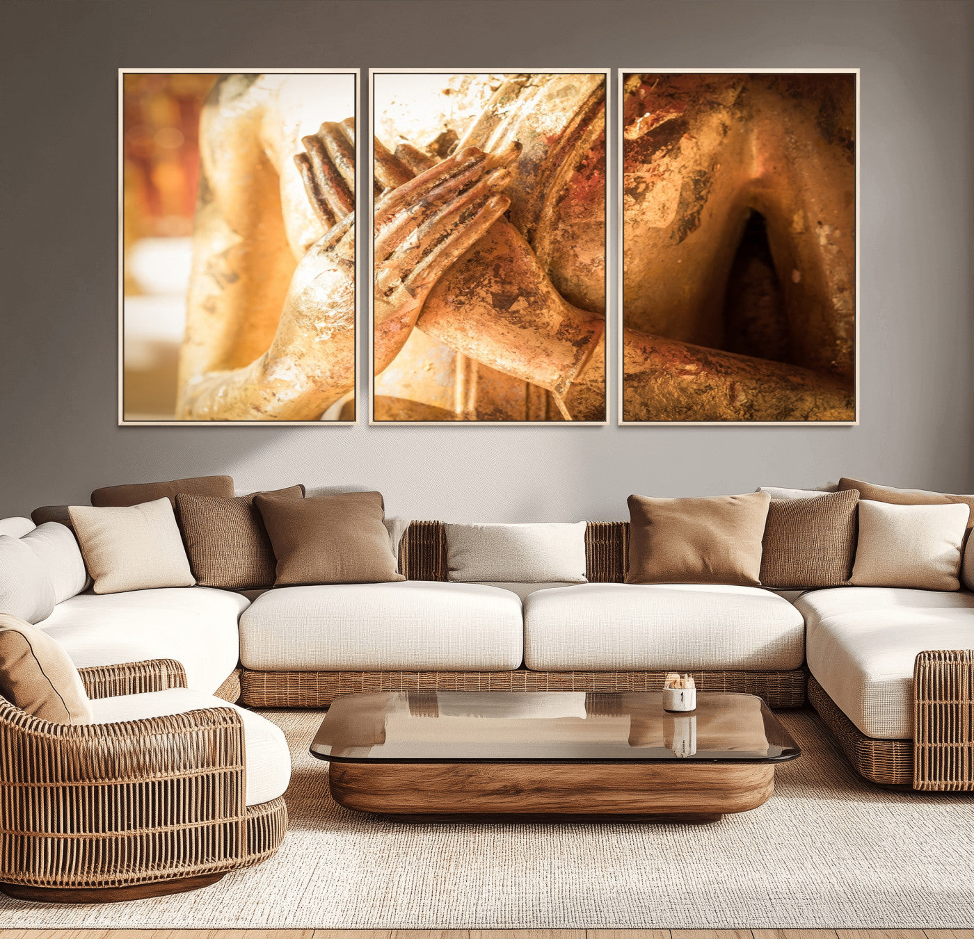 87005-MGV-CV-36X24-Buddha Statue Hands Wall Art Canvas Print