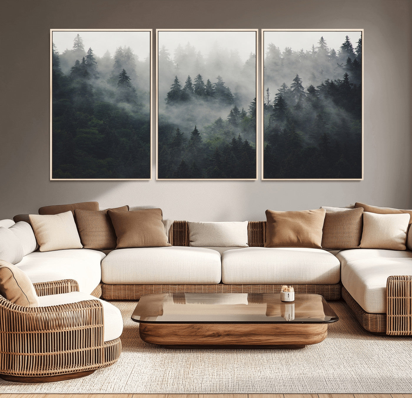 MGV-FC-60X30-3P - Nature Wall Decor - Serene Triptych Nature Print – Woodland Landscape Decor for Living Room or