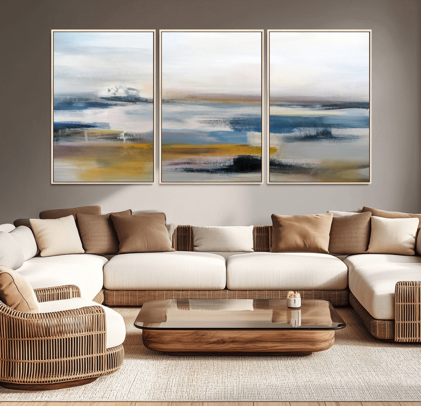 95919-MGV-CV-36X24-Abstract Landscape Wall Art Canvas | 3 Panel Modern Blue, Gold, and White Canvas Art for Living