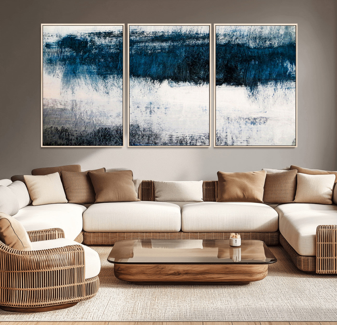 38954-MGV-CV-36X24-Abstract Blue and White Canvas Art | Large Wall Art for Modern Living Room Decor | Minimalist Brushstroke Painting on Canvas