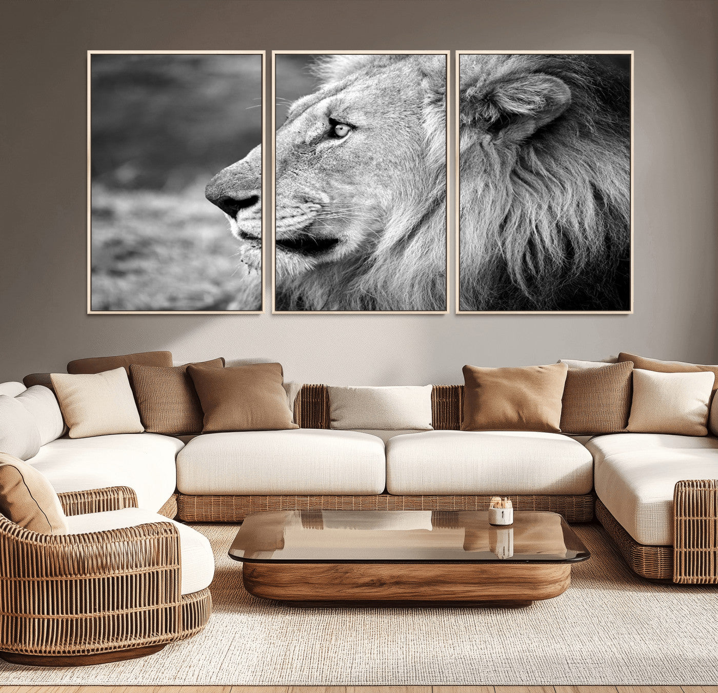 23833-MGV-CV-36X24-Lion Wall Art Canvas Print – Framed Majestic Wildlife Portrait Lion with Regal Presence Artwork for Home, Office