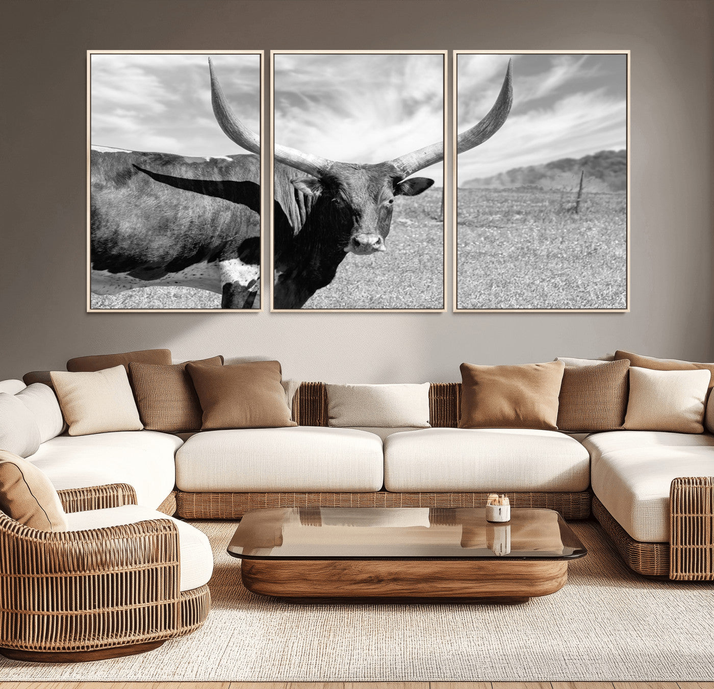 MGV-FC-60X30-3P - Cattle Wall Art Longhorn Cow Canvas Print