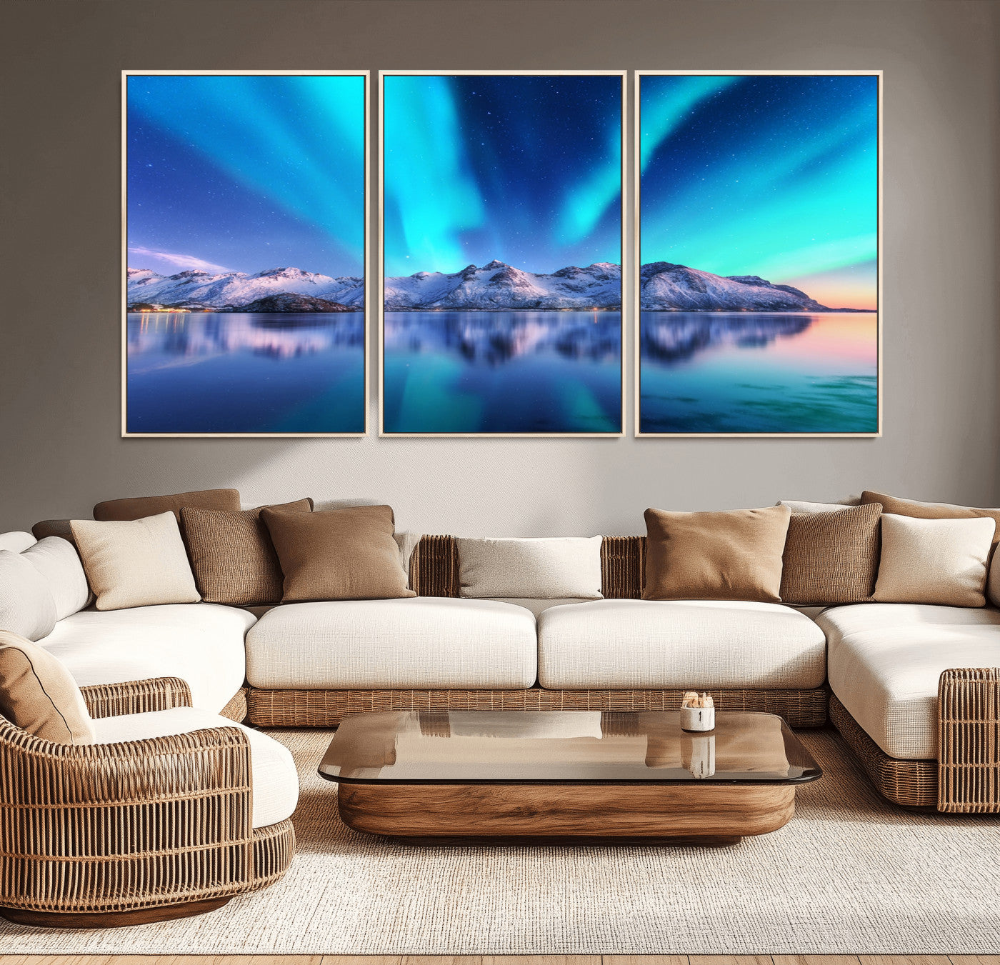 MGV-FC-60X30-3P - Northern Lights above Mountain Wall Art, Northern Lights Wall Art Canvas Print