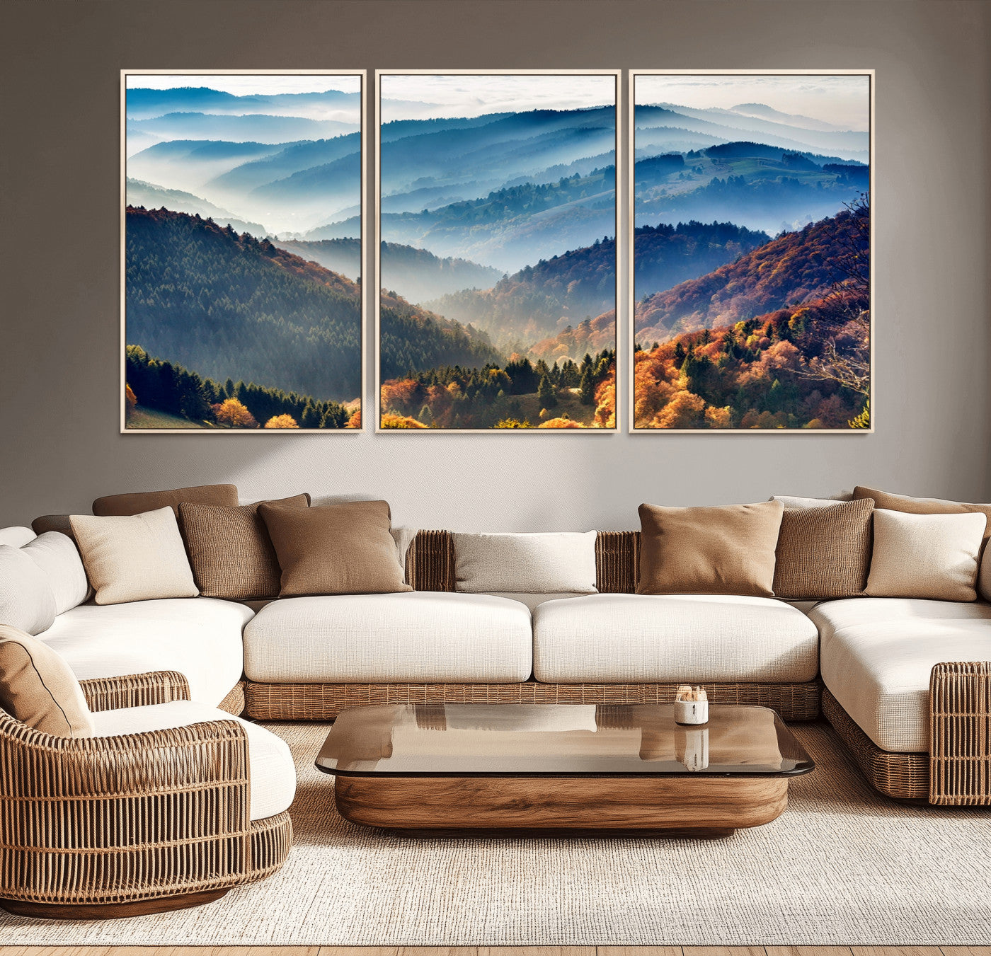 MGV-FC-60X30-3P - Mountains Forest Autumn Wall Art Canvas Print