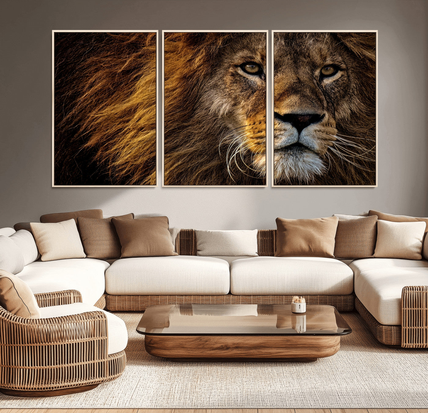 98665-MGV-CV-36X24-Mighty Lion Wall Art Canvas Print – Majestic Animal Portrait Artwork for Home, Office, Living Room, Guest Room