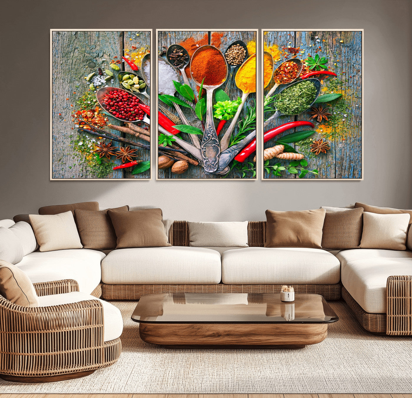 -Kitchen Wall Art Print - Spoonful of Spices Cooking Wall Art Canvas Print - Vibrant Kitchen Decor