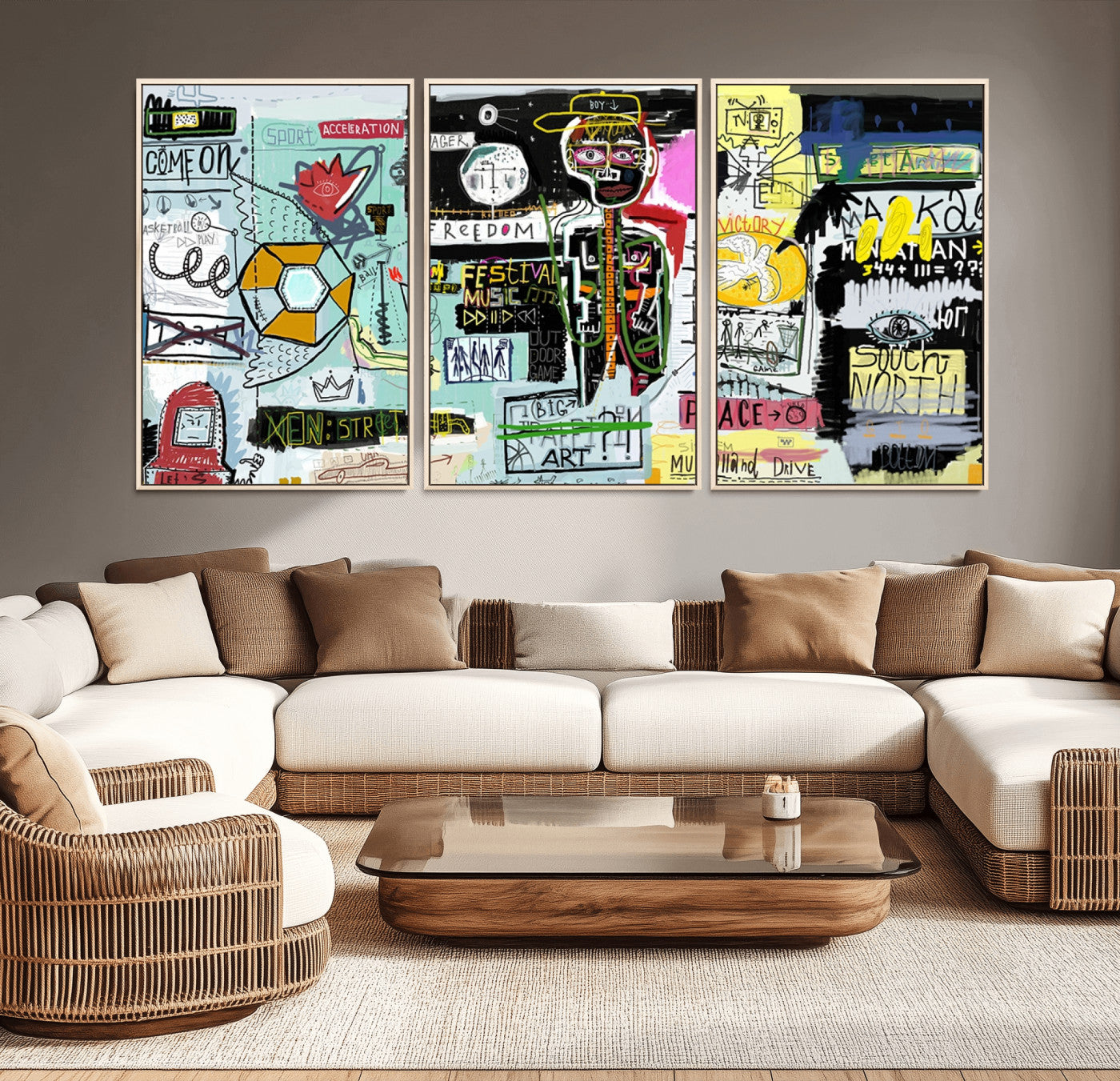 MGV-FC-60X30-3P - Abstract Graffiti Canvas Street Art-Inspired Graffiti Triptych Canvas – Modern Abstract Wall Art for