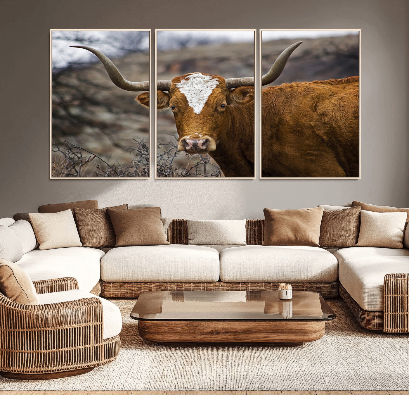 71797-MGV-CV-36X24-Texas Longhorn Canvas Wall Art - Longhorn Steer Canvas Wall Art Print- Rustic Western Animal Print, Large Longhorn Decor for Living Room,