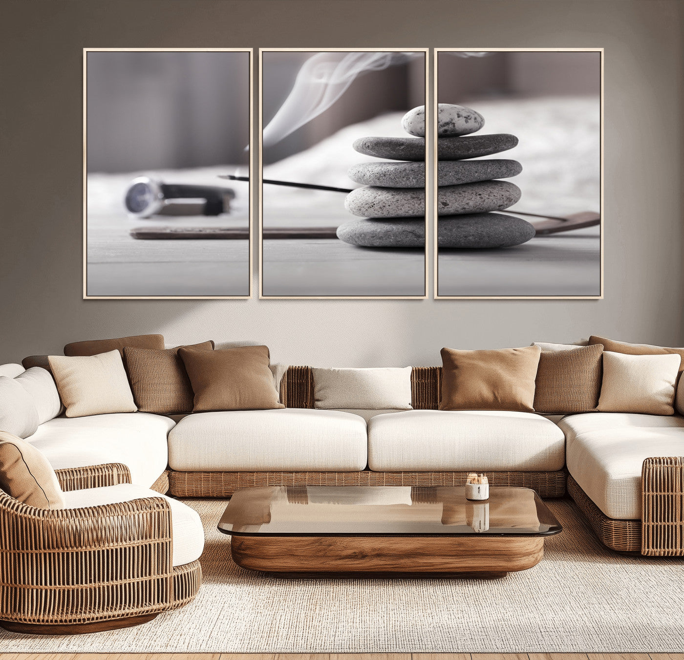 50072-MGV-CV-36X24-Burning Incense and Zen Stones Buddhism Wall Art, Zen Stones Wall Art Canvas Print